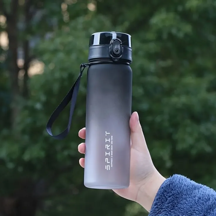 grinkwell 550ml_750ml_1000ml Frosted Gradient Sports Water Bottle - BPA-Free, Durable PC Material, Portable with Carrying Strap, Stylish Ombre Design in Pink to Blue, Black, or Light Blue to Sky, Perfect for .jfif